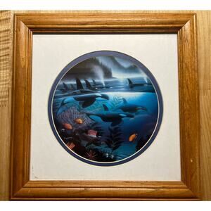 Wyland Print Orca Journey 1990 12x12 Wood Frame Stunning Y2K